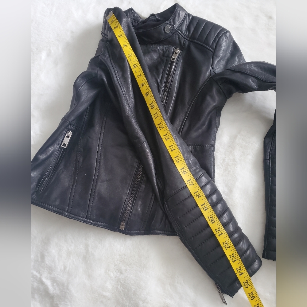 Bershka casull wear Sheep Leather Black Moto Jacket Womens Sz S - Picture 13 of 16
